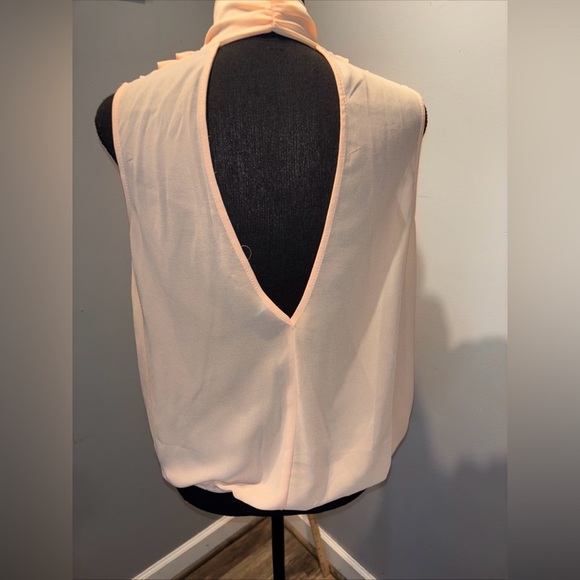 Enchanting Sleeveless Draped Wrapped Blouse Elastic Waist Open Back SzS peach - Picture 3 of 9